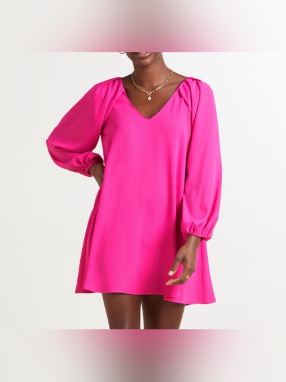 Amanda Uprichard Hot Pink V-Neck Shift Dress Size S Oversized Long Sleeves